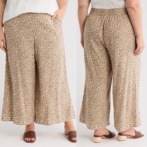 NWT Max Studio ‘Print Crop Wide Leg Pants’ in Cream / Teak Whispering Cloves 2X